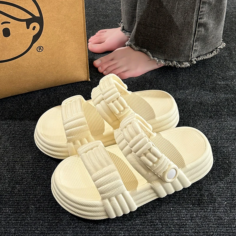 Sandalias de plataforma con diseño trenzado a la moda para mujer, zapatillas de playa antideslizantes con suela gruesa de EVA para verano 2025, chanclas cómodas para exteriores para mujer