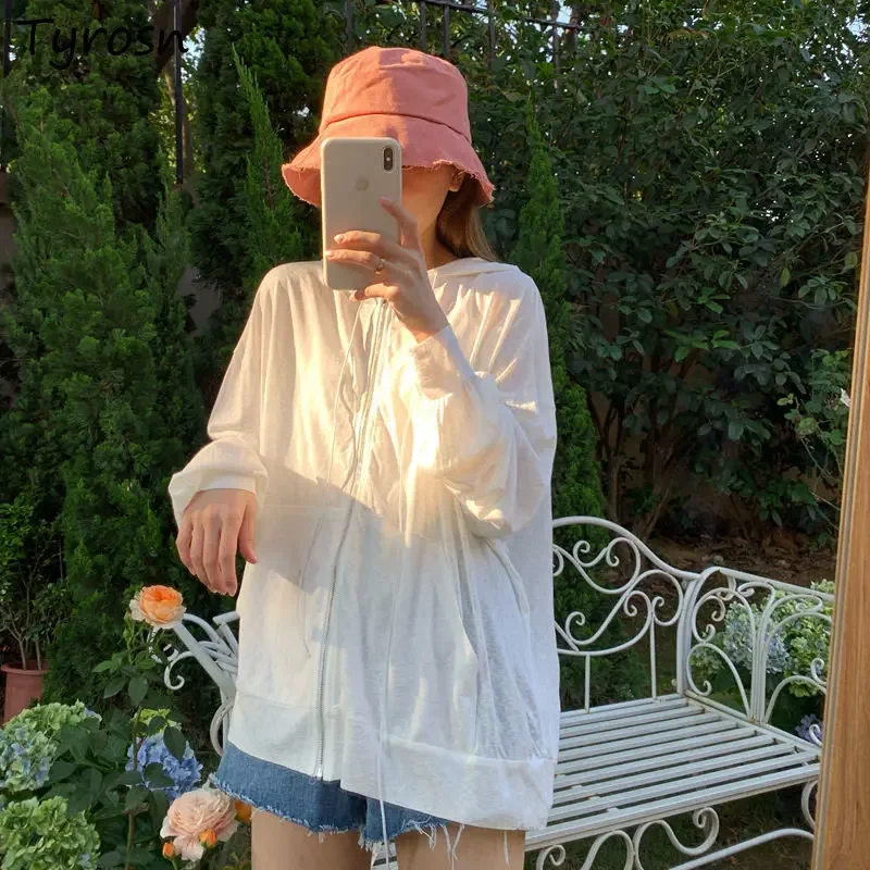 

Jackets Women Solid Summer Sun-proof Simple All-match Leisure Design Hooded Daily Loose Fashion Korean Style Elegant Tender New