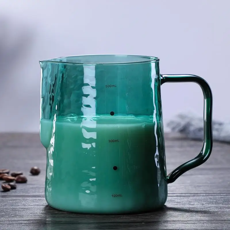 

Glass Milk Jug Coffee Sharing Pot Sharp Tip Latte Art Cup Hammer Pattern Pot Home Dining Coffee Brewing Tools