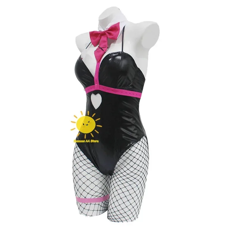 Peluca de Cosplay con agujero de conejo Miku, chica conejito de charol negro, disfraces sexys y bonitos de Halloween, tocados, ropa, lazos para niñas