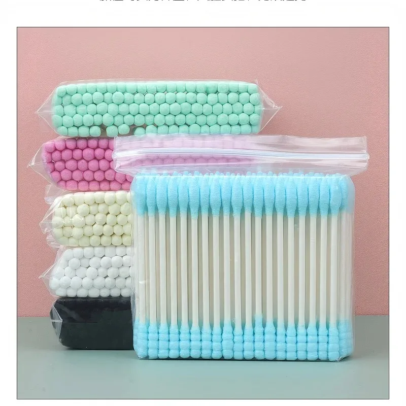 Colorful Disposable Double-headed Sanitary Cleaning Cotton Swabs for Household Ear Cleaning Makeup Application