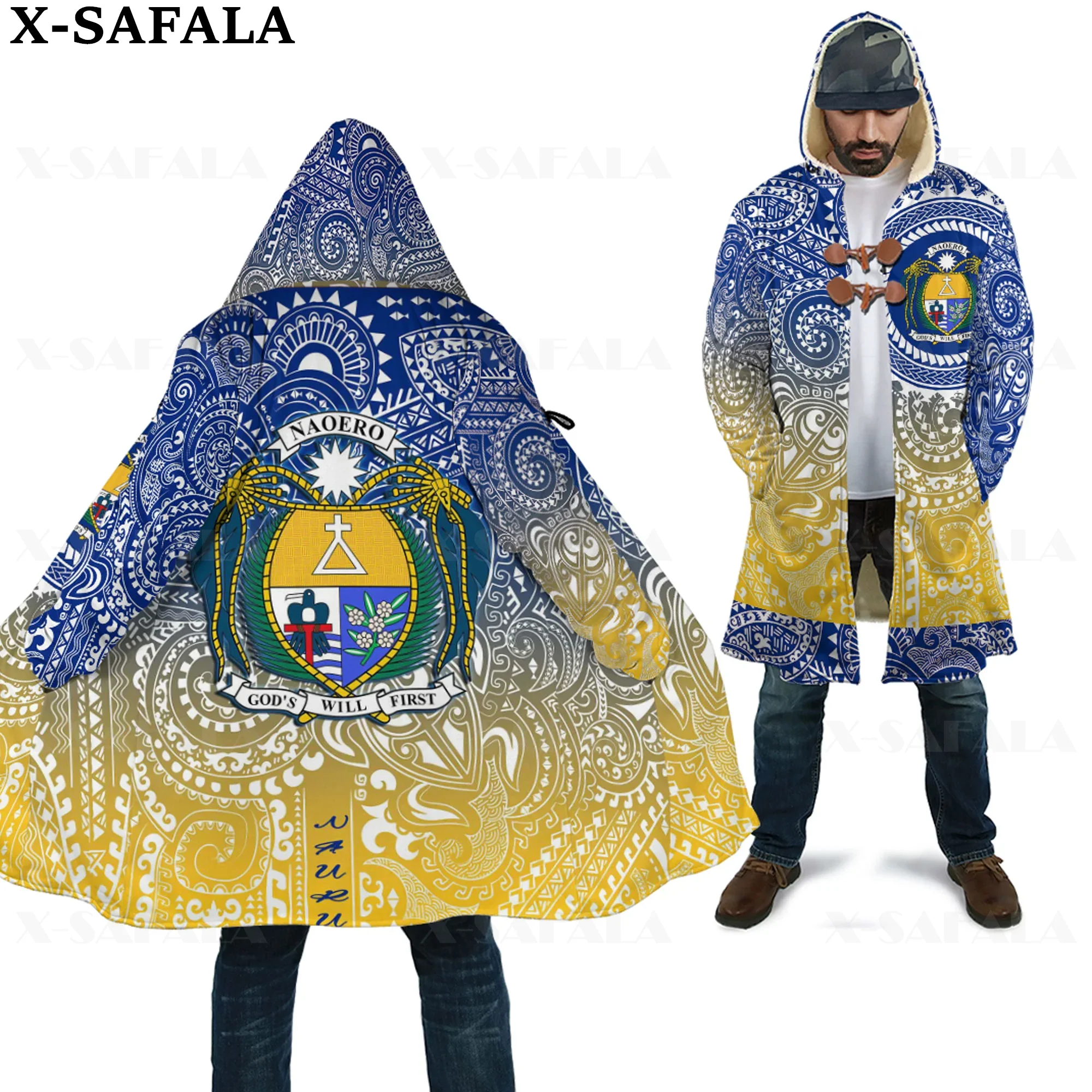 

Nauru Emblem Action Flag Country Art Thick Warm Hooded 3D Print Cloak Men Overcoat Coat Windproof Fleece Cape Robe Blanket-1