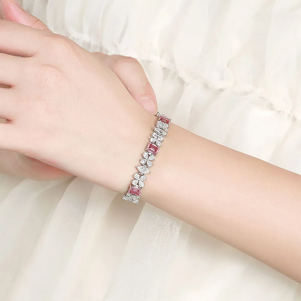 الصفاء الزمرد/الماركيز/الكمثرى جميع D مويسانيتي سوار للتنس للنساء هدية الصلبة S925 الفضة مختبر الماس زهرة سلسلة اليد