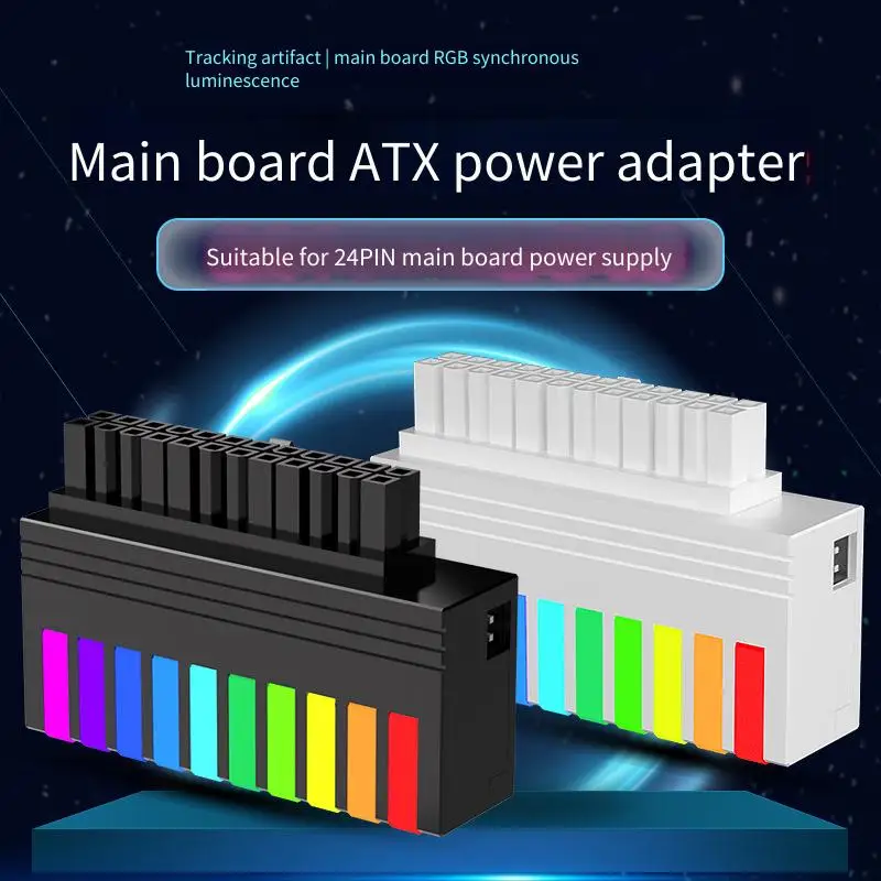 ARGB Power Mainboard Connector 9 LED 24Pin Female To Male 90 Degree Power Adapter 5V 3 Pin ARGB DIY for Desktop PC Power Supply