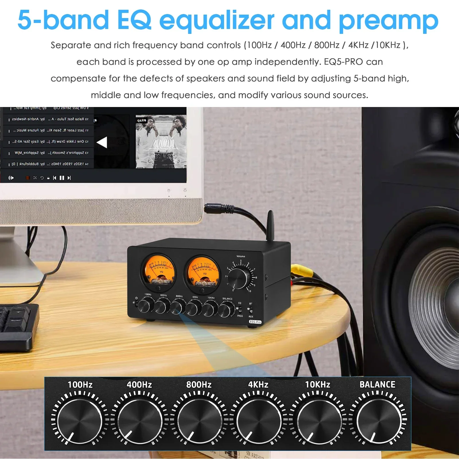 Nobsound EQ5 PRO мини 5-полосный EQ предусилитель стерео Bluetooth эквалайзер Домашний Настольный аудио процессор с измерителем УФ