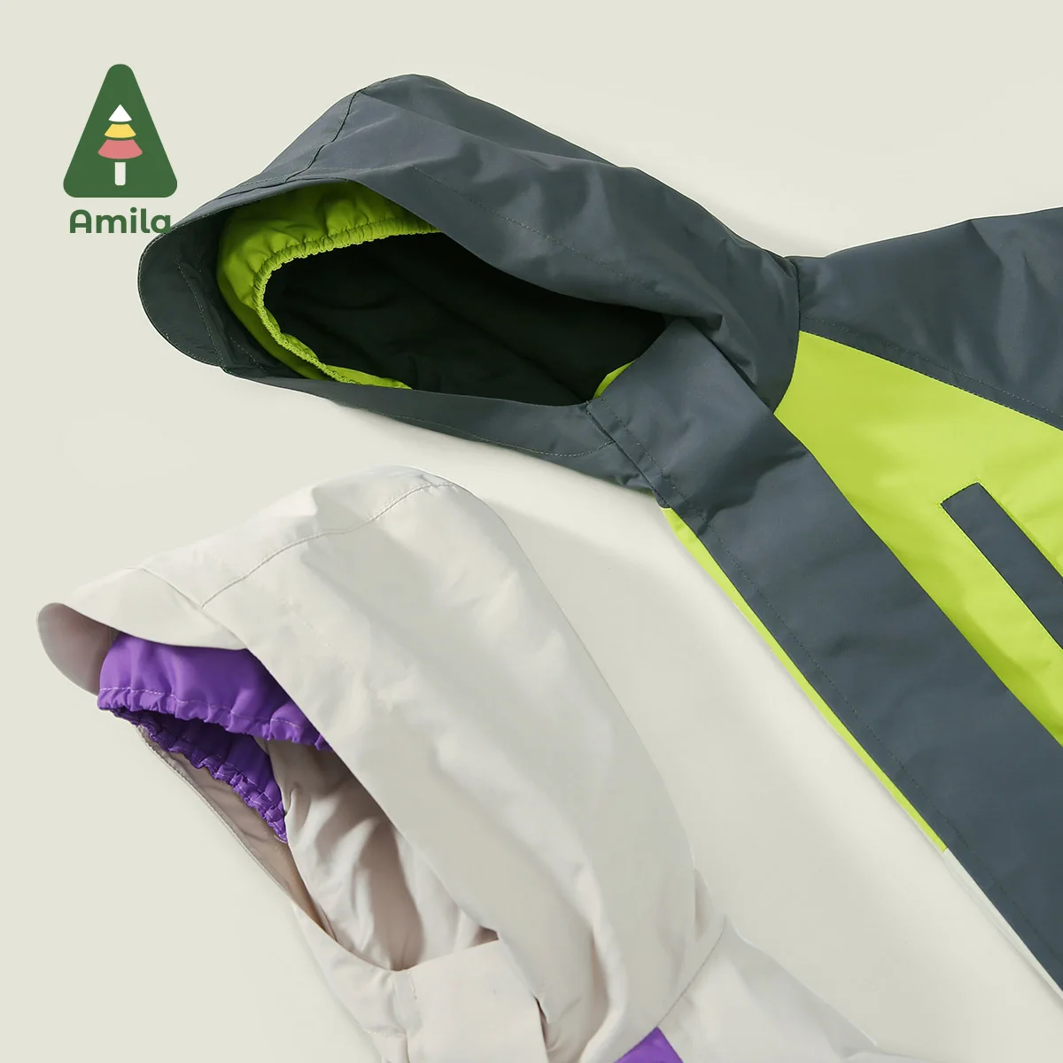 Amila Giacca per bambini 2024 Autunno Nuovi ragazzi e ragazze Cappotto giacca a vento a tre prove di colore a contrasto per sport all\'aria aperta di