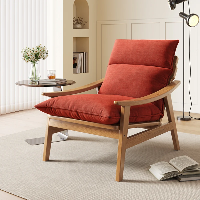

Nordic Luxury Modern Solid Wood Arm Sofa Chair Leisure Living Room Bedroom Lazy Accent Single Side Lounge Relax Movable Design