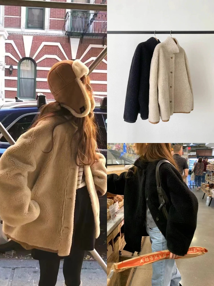 ملابس على الوجهين من فرو الضأن Jaet معطف نسائي عتيق فضفاض من الفرو والجلد متكامل بوابة Dongda OUCE معطف طويل للدفء #1