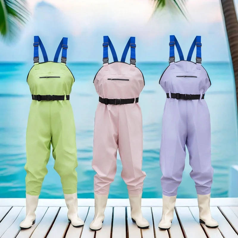 women's-one-piece-water-pants-children's-seafood-gathering-waterproof-overalls-rain-boots-integrated-water-play-rainwear