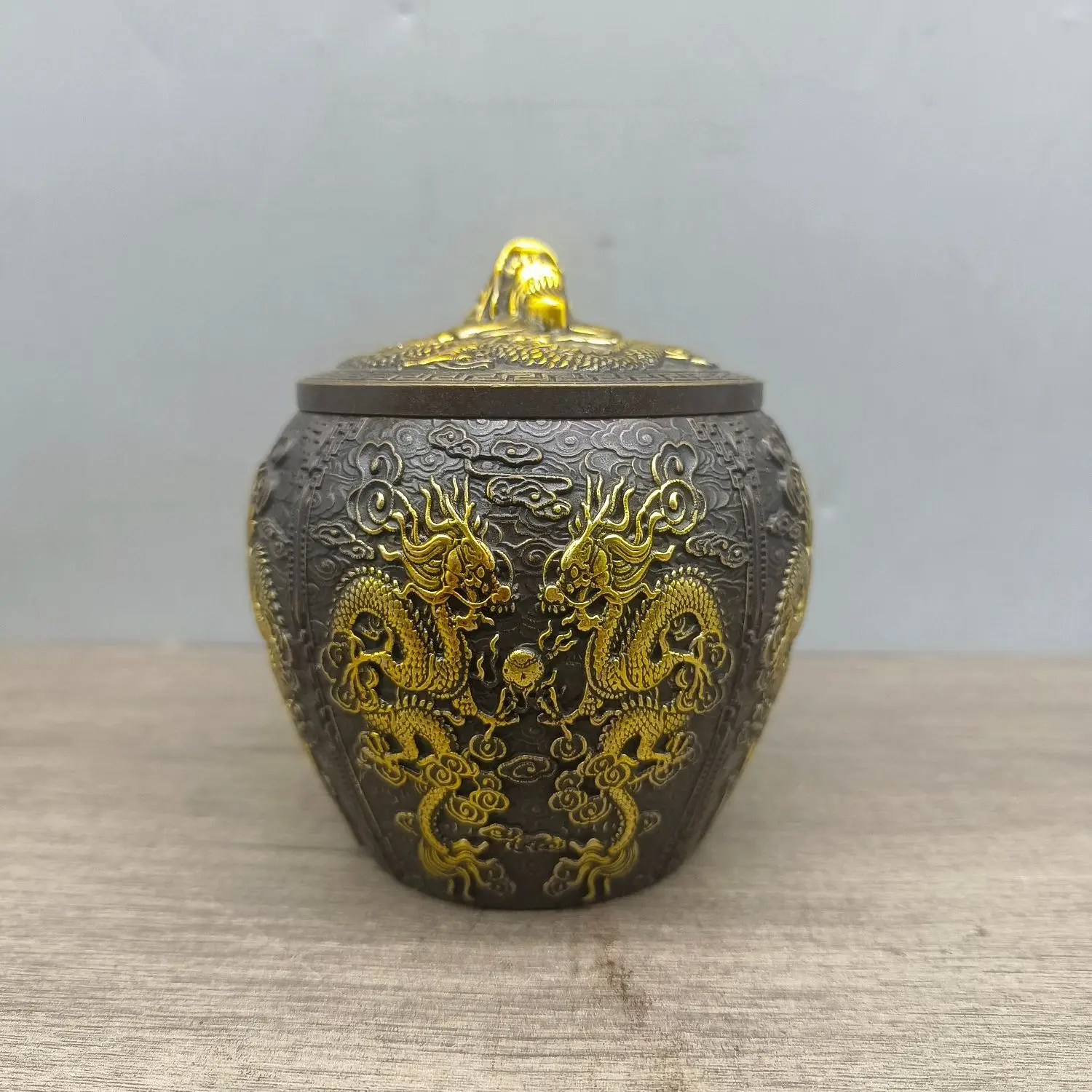 Vintage Pure Brass Sealed Tea Caddy Creative Light Luxury Home Storage Decoration Pu Erh Tea Awakening Jar