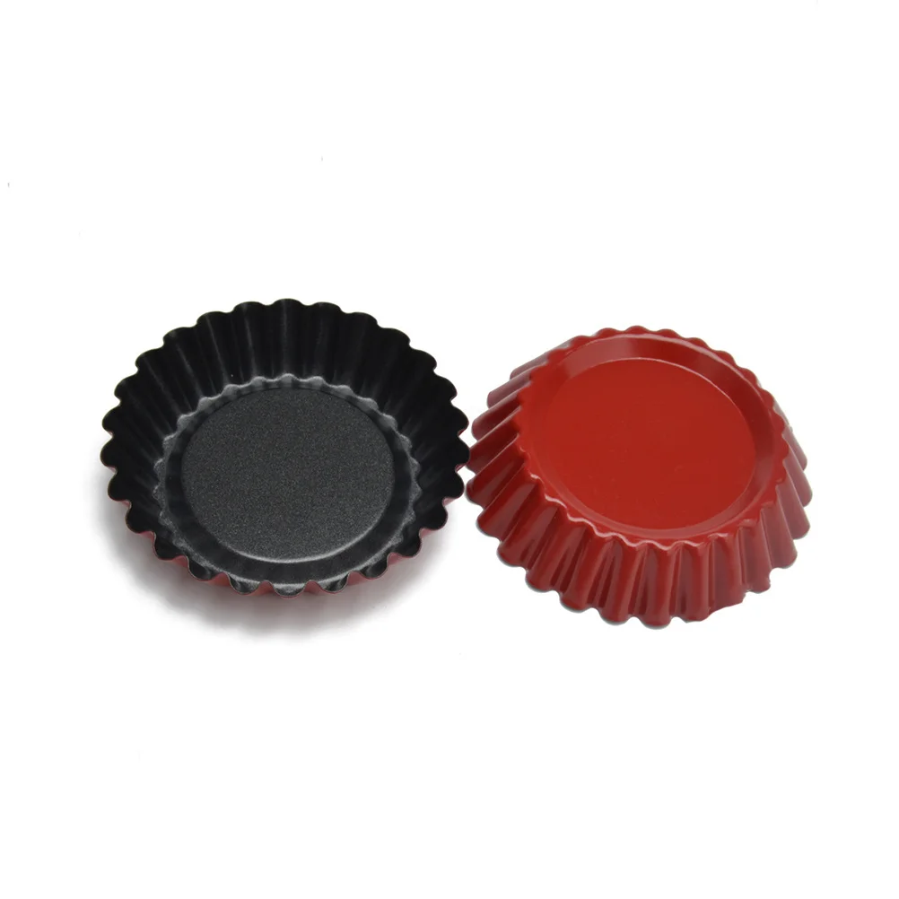 

3Pcs Egg Tart Mold Carbon Steel Non-Stick Baking Tool Red Reusable High Temperature Resistant Mold for Cookie Pudding Chocolate
