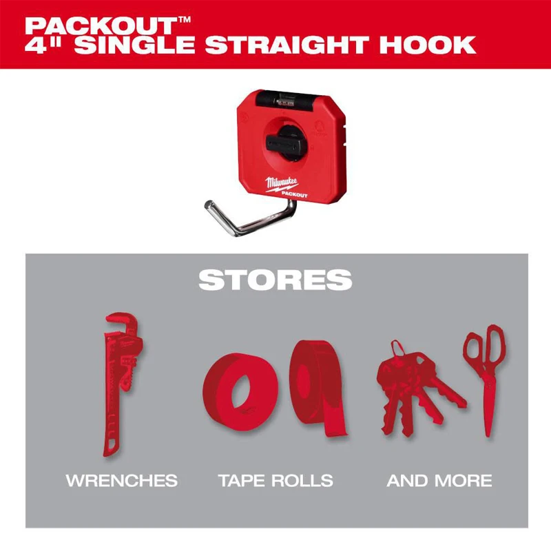 Milwaukee PACKOUT 48-22-8328 Single Straight Hook Wall Mounted Metal Placing Storage Hook Tool Accessories 1PCS/3PCS