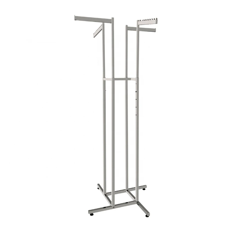 Store Clothing Display Adjustable Height Heavy Duty Chrome 4 Way Commercial Clothes Rack