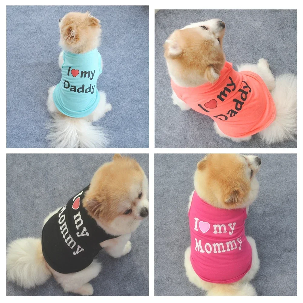 Fashion Pet Dog Clothes Small Dogs Clothing Pet Vest Puppy Dog Tshirt Love Mommy & Love Daddy Printed Cotton Pets Clothing