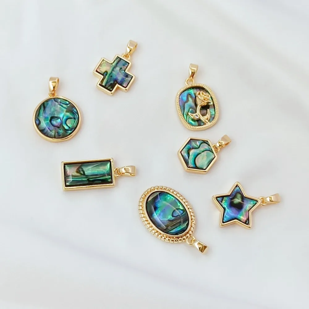 14K Gold-plated Black Shell-bonded Geometric Circular Hexagonal Rectangular Pendant DIY Pendant Decoration