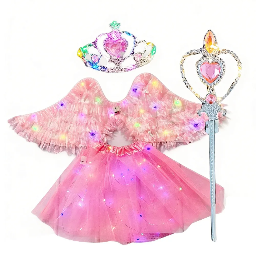 

Новые светодиодные крылья, набор крыльев ангела с перьями, декор из перьев, реквизит для вечеринки, танцевальная юбка, светящаяся пачка для детей