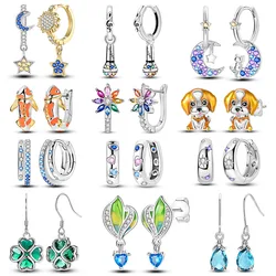 Silver Plated Hoop Earring Dog Moon Star Clover Pendientes For Woman Jewelry Gift