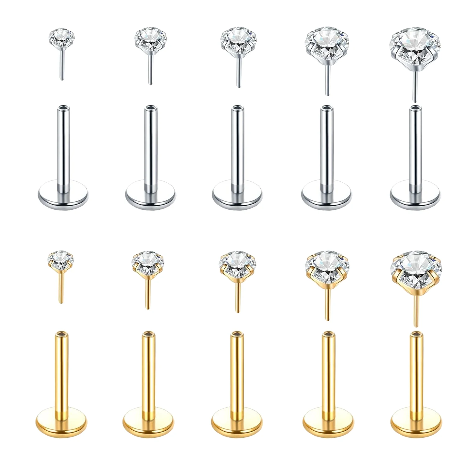 5Pcs Threadless Push In Ear Nose Lip Piercing Jewelry for Women Cartilage Tragus Labret Nostril Earrings Cubic Zirconia 18G/20G
