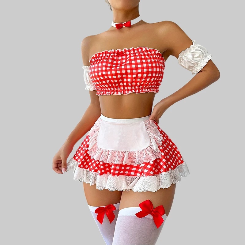 

Toucheart комплект из 4 предметов, сексуальное женское белье, страстная Униформа горничной, Женский костюм для ролевых игр, сексуальное нижнее белье для косплея