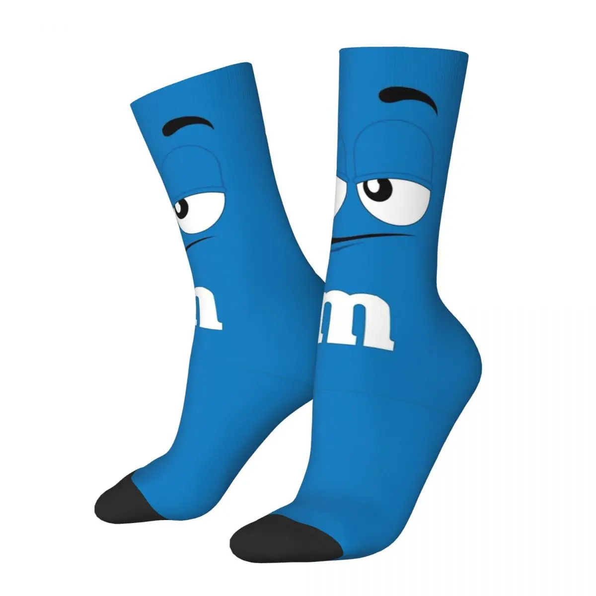 Funny Happy Men's compression Socks Blue M Chocolate Face Retro Harajuku M Chocolate Hip Hop Novelty Casual Crew Crazy Sock