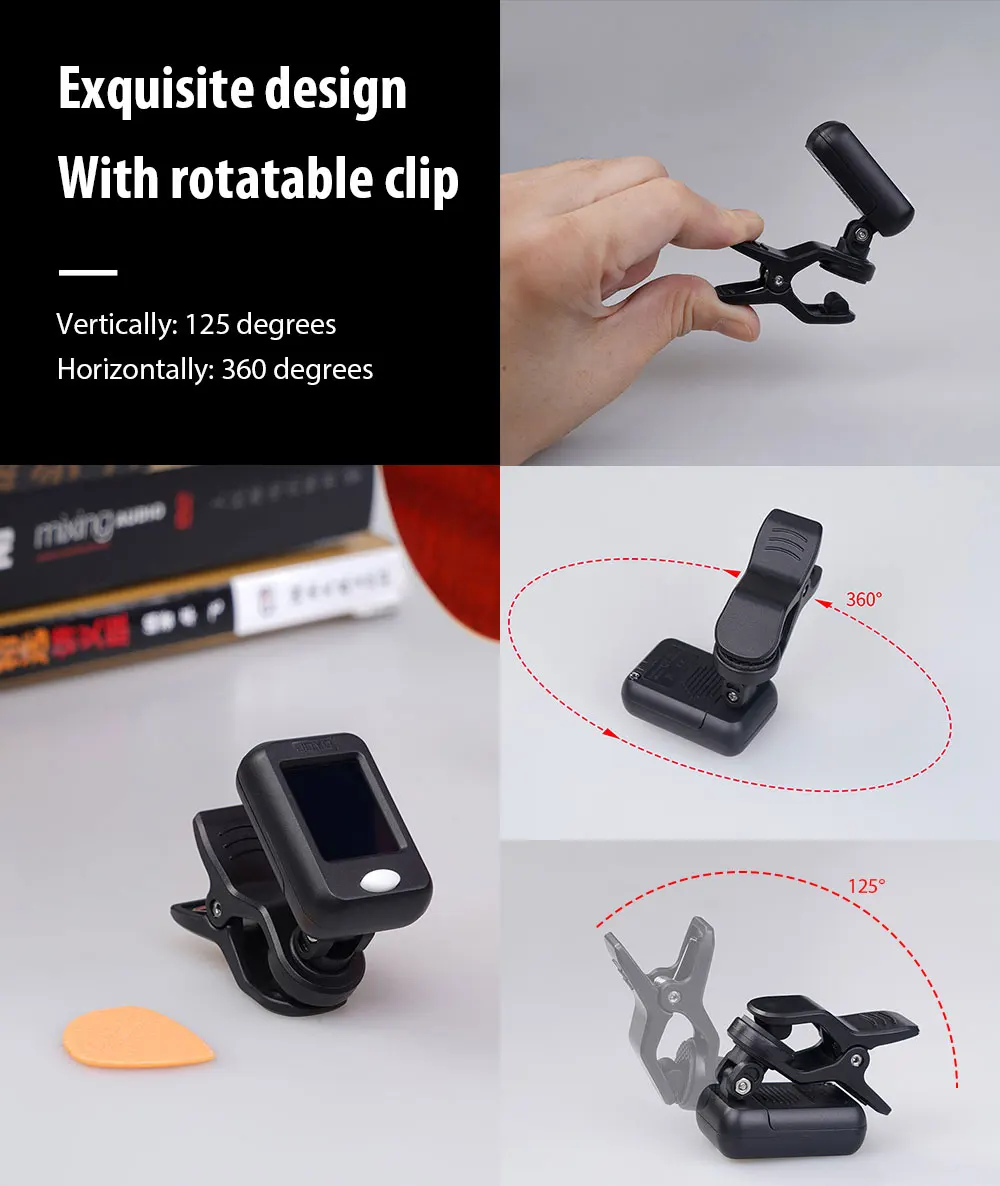 JOYO JT-09 Guitar Tuner Clip-on Digital Electronic Tuner for Acoustic Guitar Bass Violin Ukulele Guitar Parts & Accessories