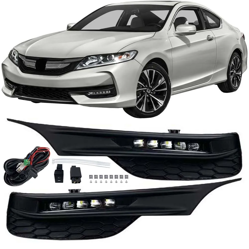 

For 2016 2017 Honda Accord Sedan 4Dr LED Fog Lights Bumper Lamps+Wiring+Switch