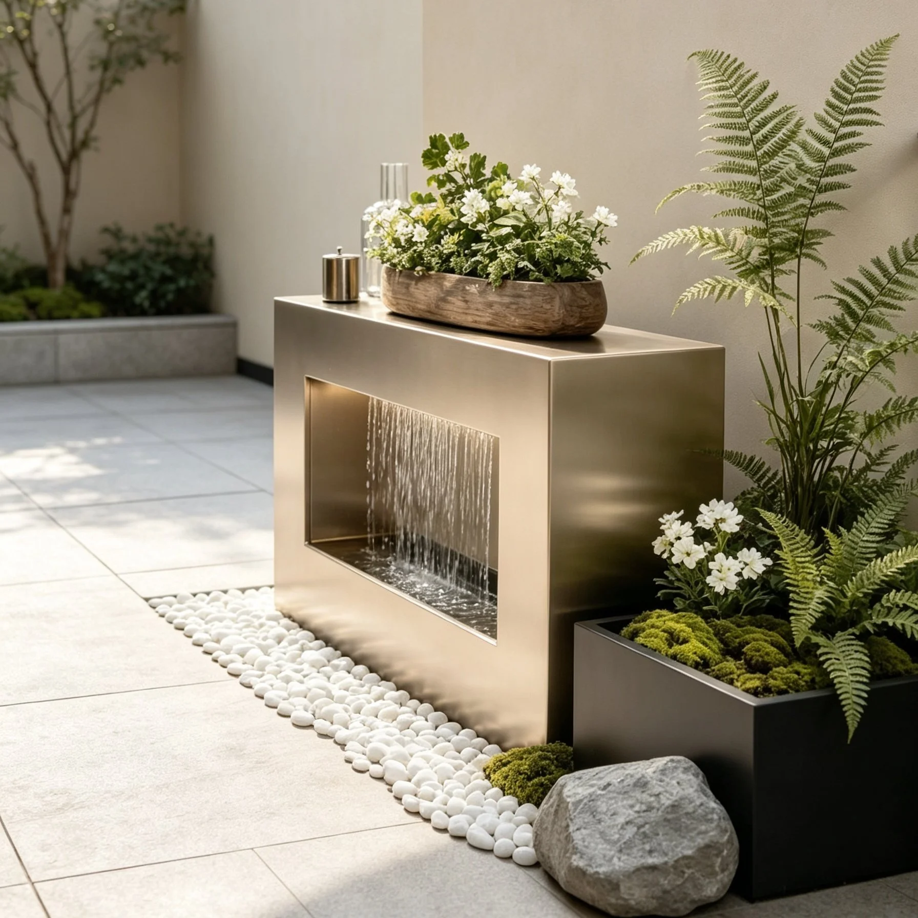 Urban Noir Stainless Steel Black Water Wall Planter Minimalist Fountain for Farm Balcony Garden Outdoor Decor Durable Modern Des
