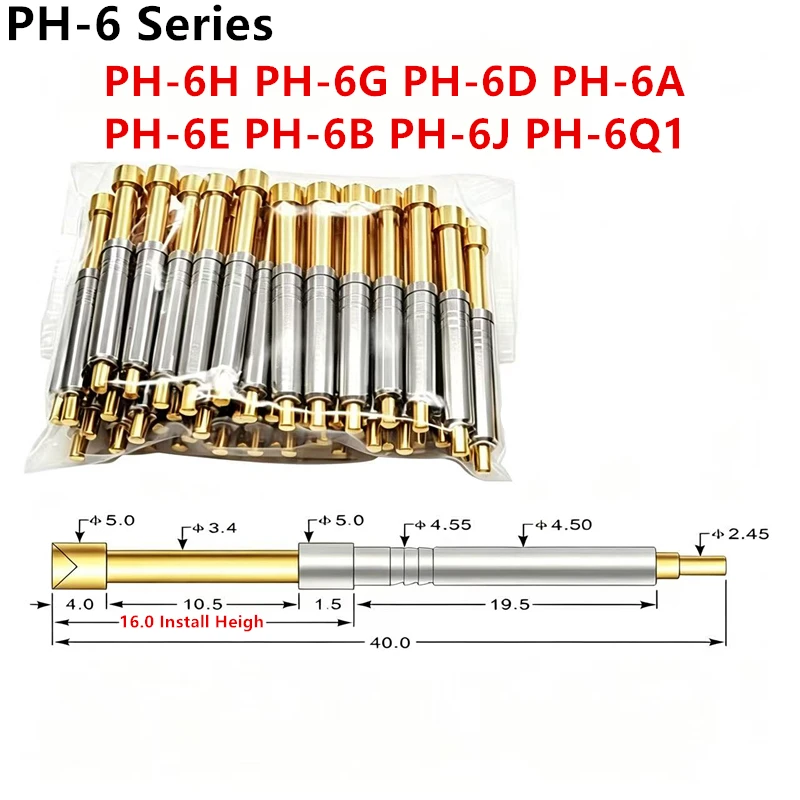 50PCS Testing Contact Probes Pin PH-6G PH-6Q1 PH-6D PH-6J PH-6A PH-6B PH-6E PH-6H Retractable Spring Test Probe Pogo Pinx