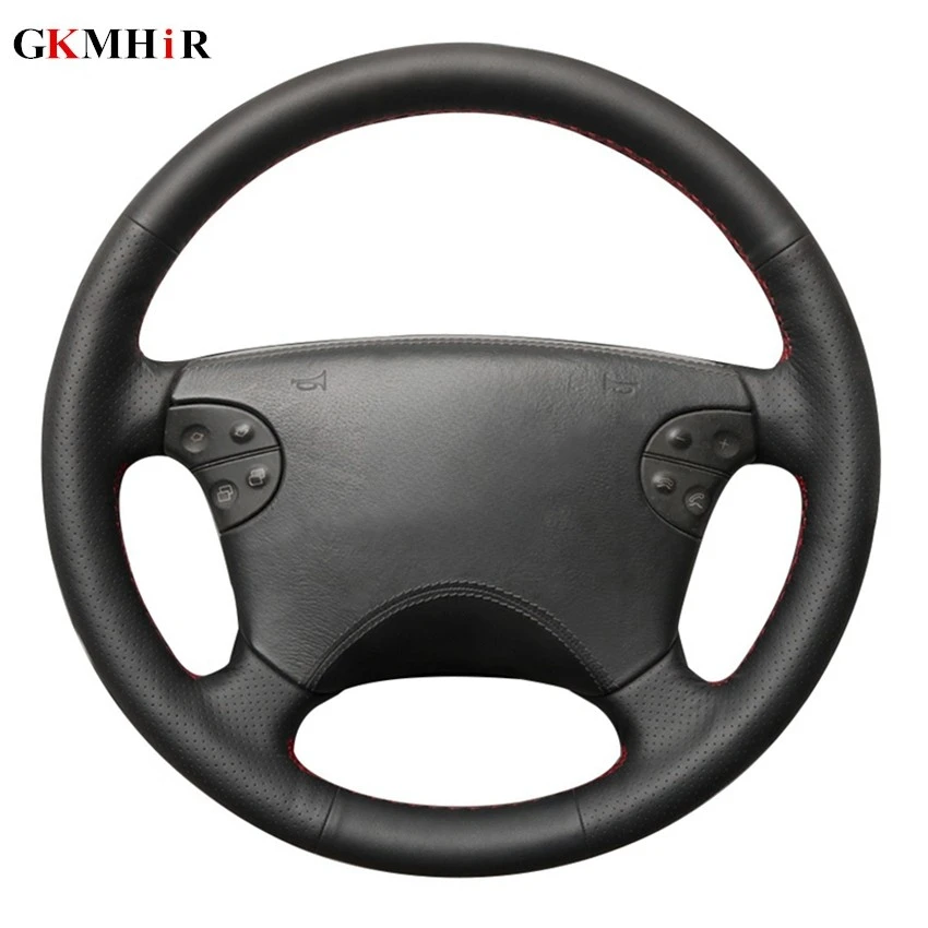 Hand-stitched Black Genuine Leather Car Steering Wheel Cover for Mercedes-Benz W210 E-Class E320 2000 2001 2002