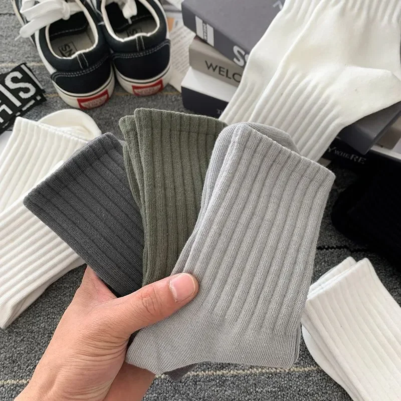 1/5pairs  Autumn and Winter Socks Cotton Classic Black White Gray Stripe Men Women Wersatile Mid Tube Socks Casual Sports Socks