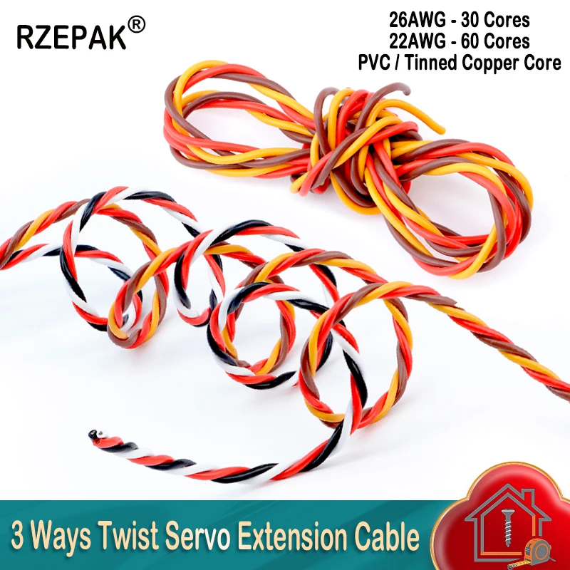 22/26AWG 30/60 Cores Twist Servo Extension Cable DIY 3 Way JR Futaba Twisted Wire RC Model Airplane Wires