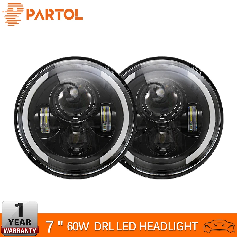 

7" 60W LED Round Headlights For Jeep CJ/Wrangler JK LED Headlamp Driving Light for Land Rover Defender H4 H13 Angel Eyes