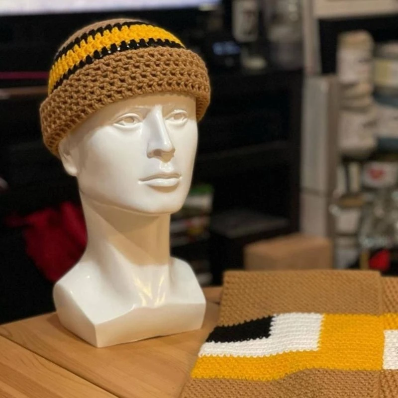 39BD Mann Halten Warme Schädel Kappe Farbe Passenden Strickmütze Winter Fahren für Erwachsene – Detail 1