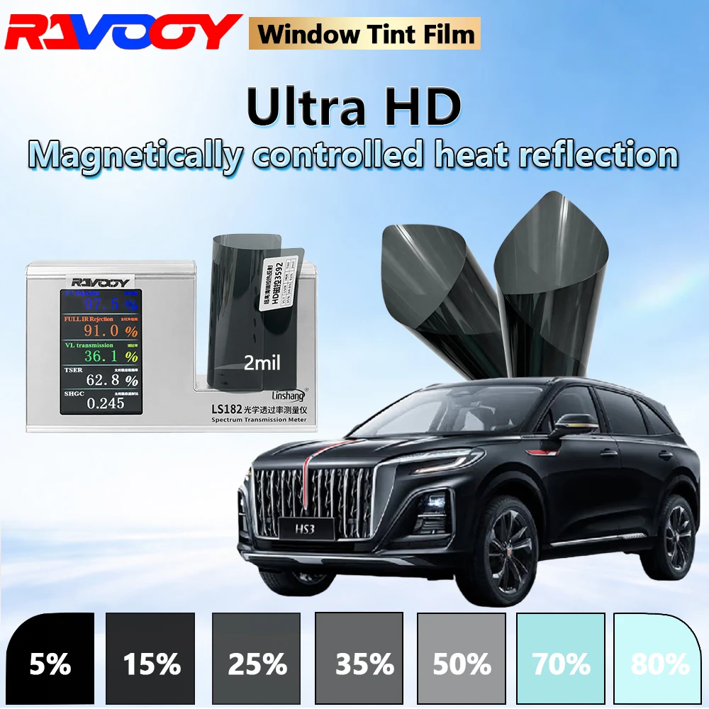 

Автомобильная пленка RAVOOY HD3592 Series Ultra HD Nano Ceramic, 2 мил, 36,1% VLT, теплоотражающая защитная пленка для окон авто, 152 см x 30 м