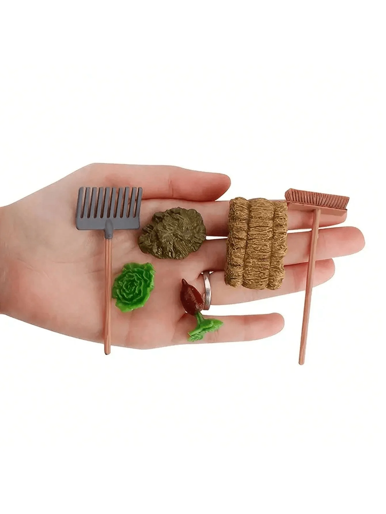 Dollhouse Miniature Farm Tools, Garden Shovel, Rake, Lawn Mower, Vegetable Model, Outdoor Planting Scene Tools view 4