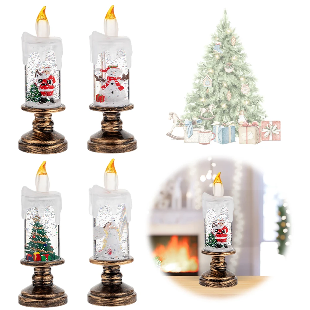 Christmas Flameless Candles Flickering Christmas LED Candles Battery Operated Snow Globe Candle Light Home Decorations