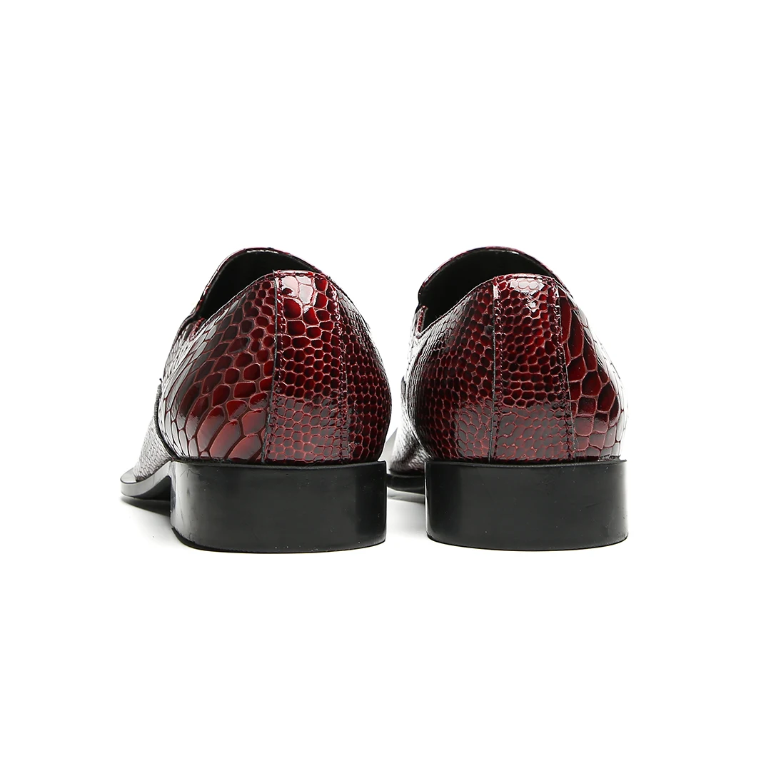 Schwarze Herren-Kleiderschuhe aus Leder mit goldener Blumenstickerei | Schlange – Hautstruktur und spitzes Zehen-Design – Detail 16