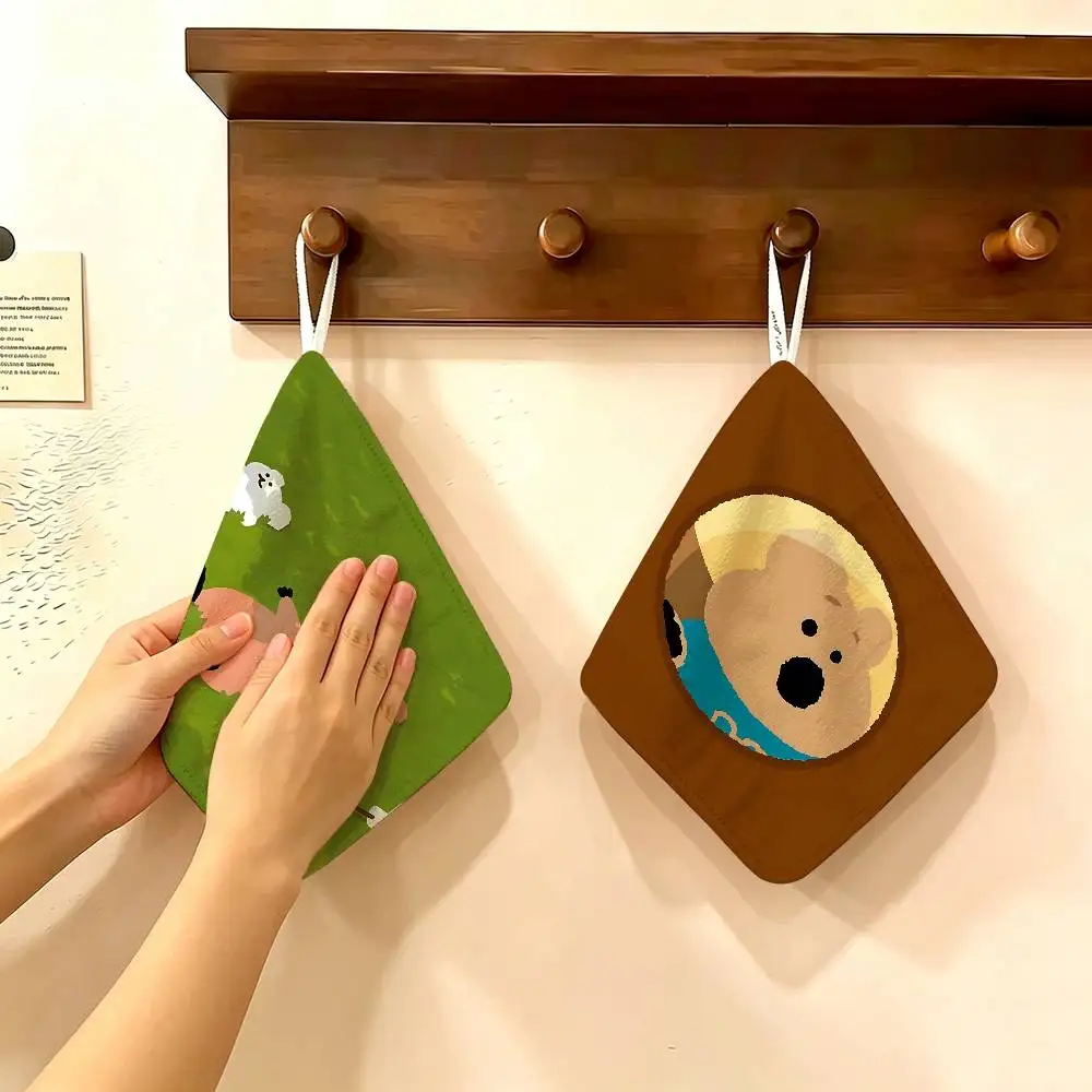 Popular Cut D-Dinotaeng Logo Polyester Cotton Hanging Kitchen Towel, Absorbent Hand Wiping Cloth for Daily Cleaning Drying