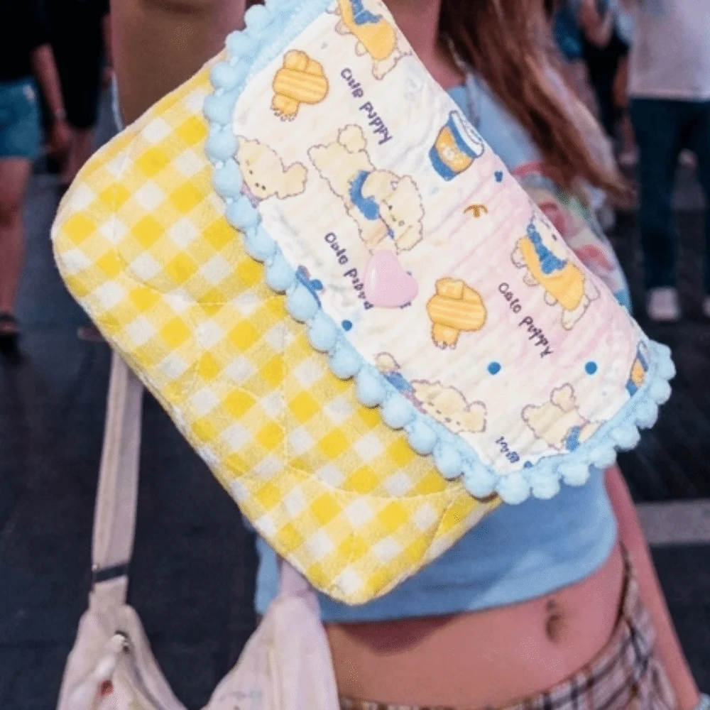 Polyester Cartoon Printed Coin Purse Portable Zipper Card Holder Lightweight Plaid Pattern CCD Camera Storage Pouch Cosmetics