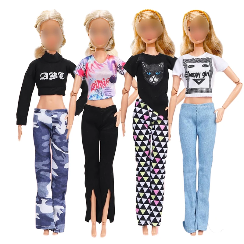 4 Pieces Doll Clothes 11.5 Inch Girl Doll Accessories Cotton Sweaters Denim Pant Regular Outfit Doll Clothing（no doll )