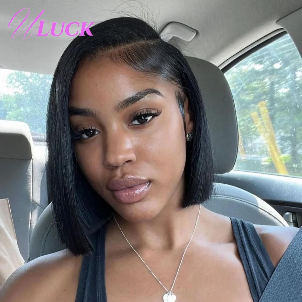 วิกผมบ๊อบตรงแบบดับเบิ้ลดรอน Uluck วิกผมแท้ 100% พร้อมไรผมธรรมชาติ ความหนาแน่น 200% วิกผมลูกไม้ด้านหน้าแบบ 13x4 สำหรับผู้หญิง