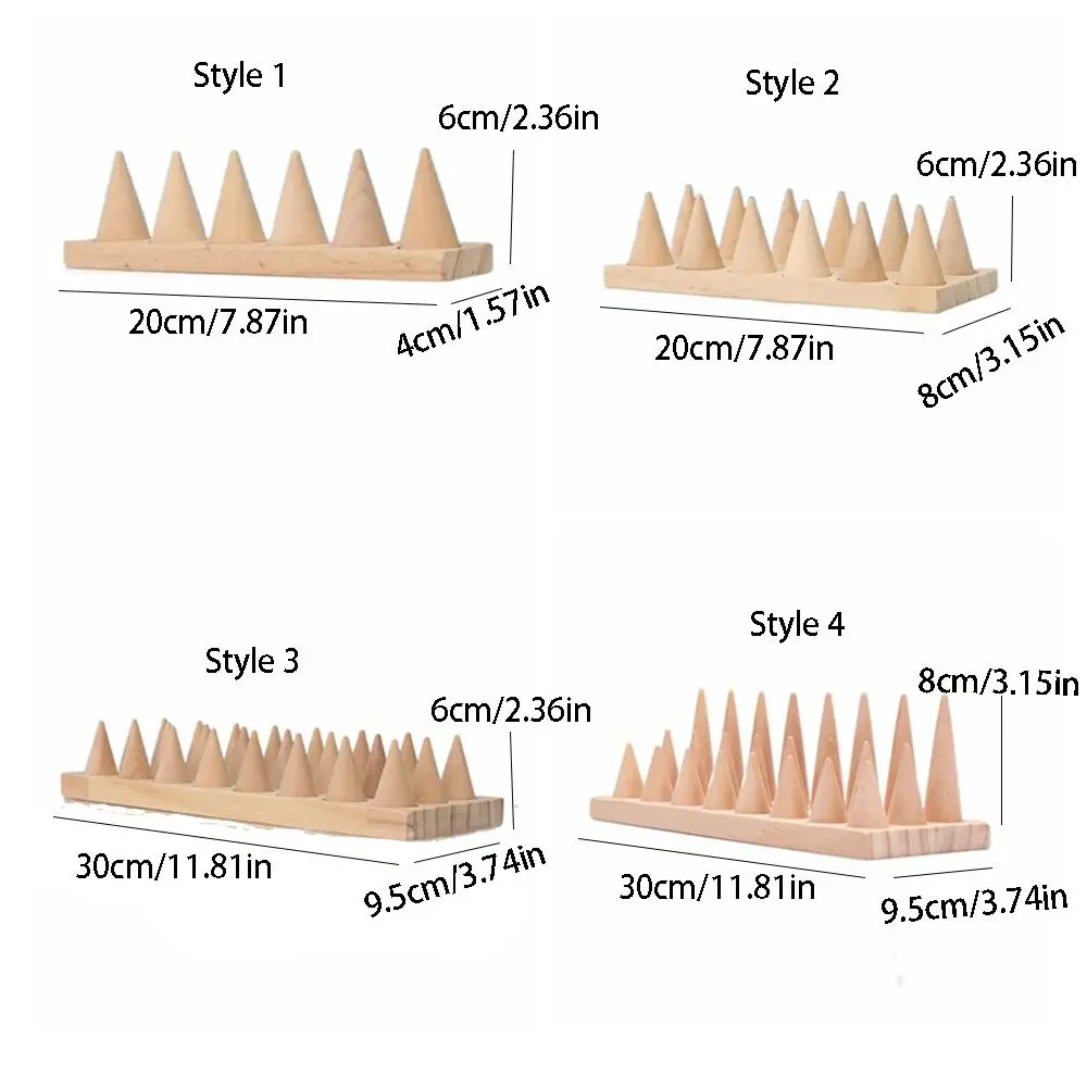 Modern Wood Cone Ring Display Stand Retro Space Saving Bangle Storage Tray Decorative Finger Rings Holder Girls Women