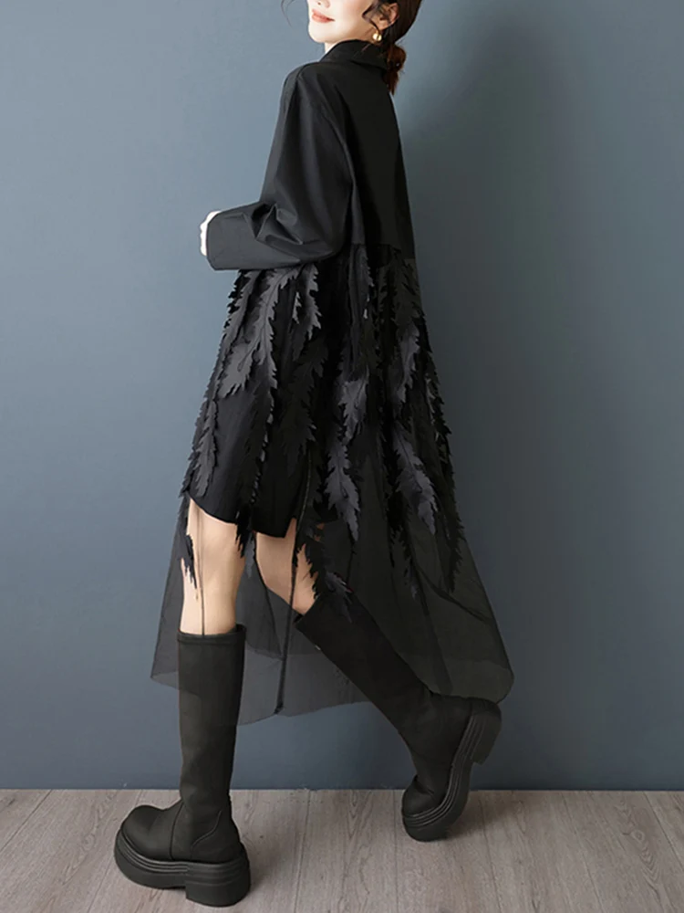 Sukienki damskie w stylu vintage z siateczkowymi wstawkami, czerwone, nowe, z długim rękawem, luźne, codzienne sukienki midi, eleganckie ubrania, wiosna jesień 2026