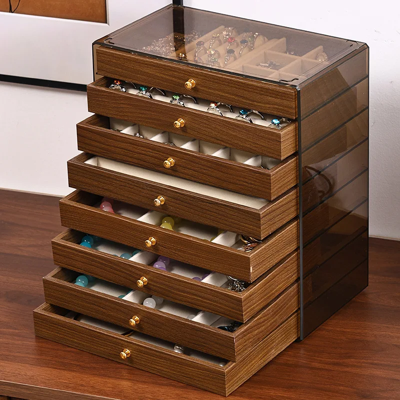 Wooden Jewelry Box Nordic Retro Display Boxes Dustproof Earrings Bracelets Necklace Storage Boxes Large Capacity Organizer Case