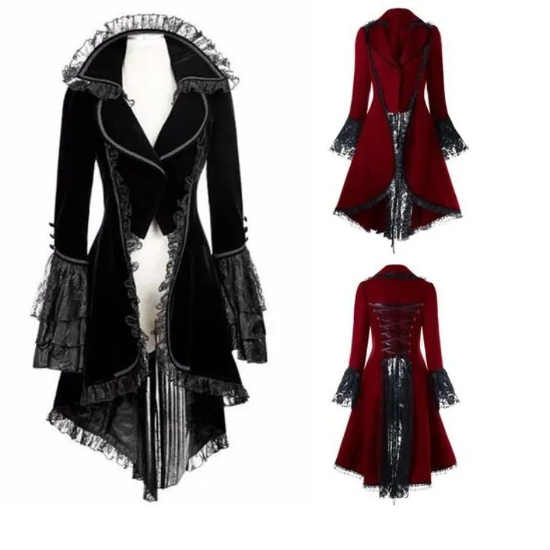 

Women's Gothic Jacket Bandage Lace Coat Winter Long Sleeve Coat Vintage Punk Jacket