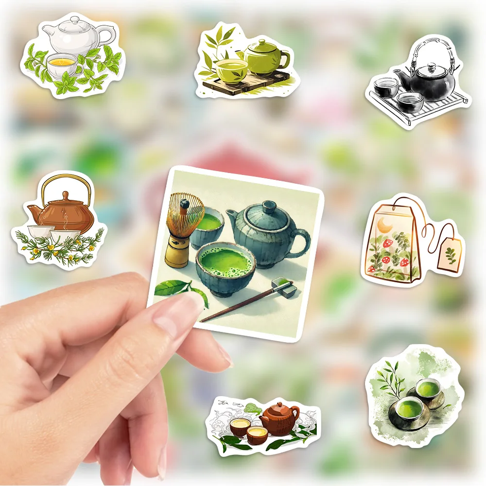 Vintage Tea Culture Illustration Stickers Waterproof Vinyl Decals DIY Gift Toys for Scrapbook Phone Laptop Luggage Water Bottles