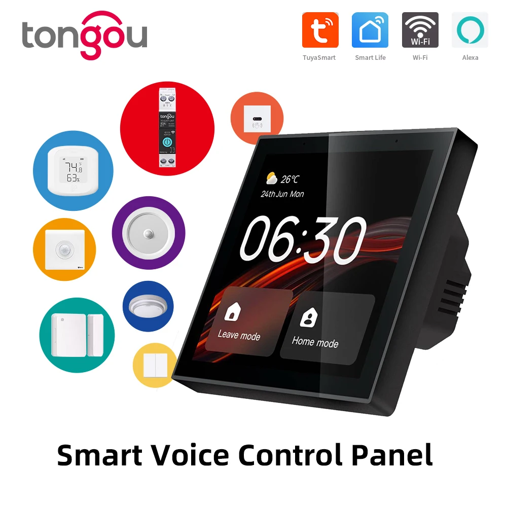 Panel de control central táctil Wifi TONGOU, pantalla Tuya, bulid en Alexa Control de voz y puerta de enlace ZigBee para escenas inteligentes de 4 pulgadas