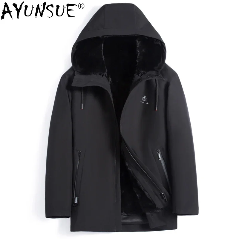 AYUNSUE 2021 Winter Fur Jacket Men's Mink Fur Liner Coat Male Hooded Warm Rabbit Fur Sleeve Jackets Korean Veste Homme SQQ819