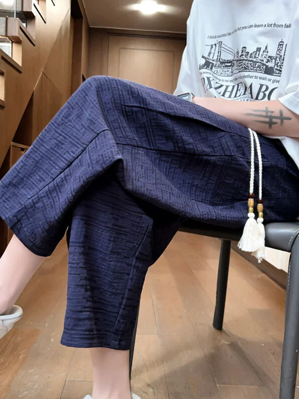 

Летние повседневные хлопковые и льняные спортивные брюки, мужские новые китайские брюки большого размера, прямые тонкие брюки, дышащие длинные брюки