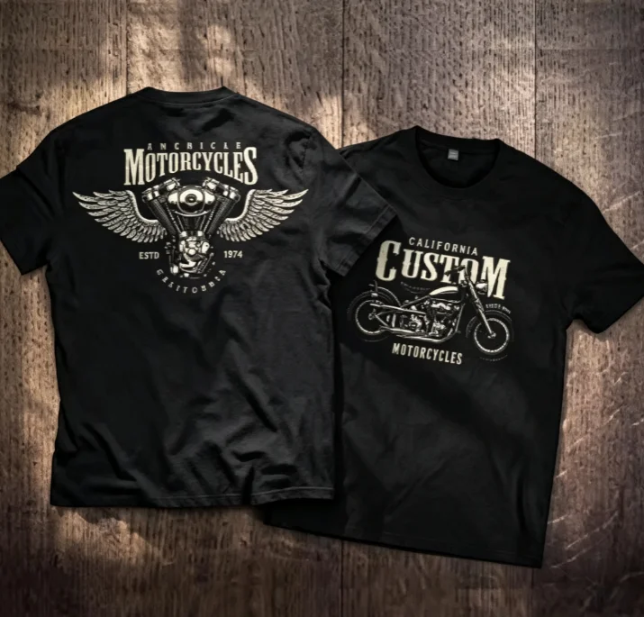 2026 new Short-sleeved T-shirt with motorcycle pattern, retro motorcycle art, suitable for both men and women, casual style